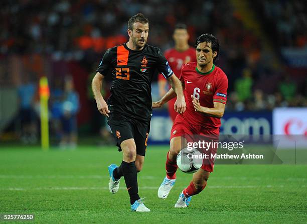 Rafael van der Vaart of the Netherlands and Custodio of Portugal