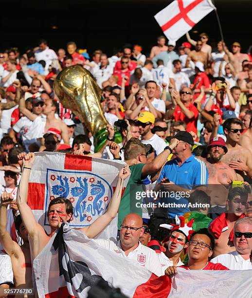 England fans with a giant replica world cup trophy