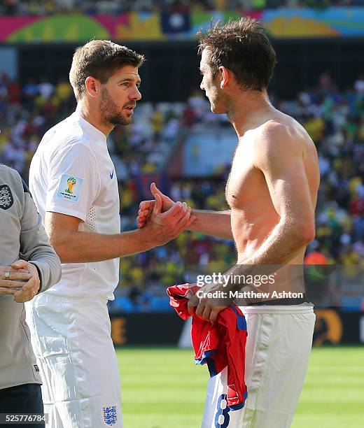 Steven Gerrard of England shakes hands with Frank Lampard of England at the end of the match