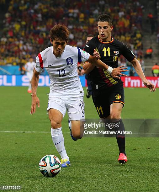 Lee Yong of South Korea and Kevin Mirallas of Belgium