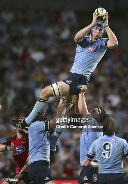 Daniel Vickerman of the Waratahs takes a lineout ball during the Super 12 match between the NSW Waratahs and the Crusaders at Aussie Stadium April 2,...