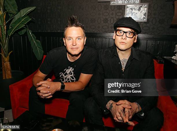 Mark Hoppus and Matt Skiba of Blink 182 attend the Blink 182-Karaoke Summer Tour Announcement at the Blind Dragon on April 28, 2016 in West...