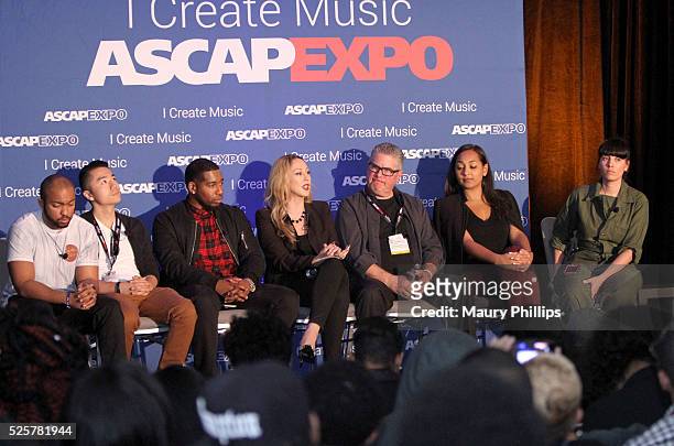 Songwriters Augie Ray and Jintae Ko of TRiON, Disney Music Group A&R Director Brandon Kitchen, Matrix Artists President Jennifer Horton, attorney...