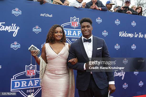 Draftee Myles Jack of UCLA and his mother La Sonjia Fisher Jack arrive to the 2016 NFL Draft at the Auditorium Theatre of Roosevelt University on...