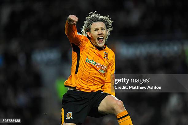 Jimmy Bullard of Hull City celebrates after scoring to make it 1-1