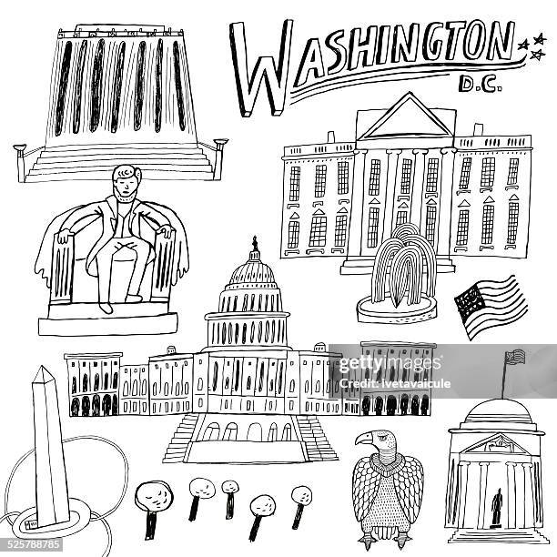 famous buildings and monuments in washington dc, usa - state capitol building stock illustrations