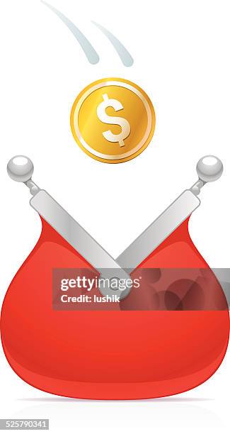 stockillustraties, clipart, cartoons en iconen met income - putting dollar into change purse - handtas