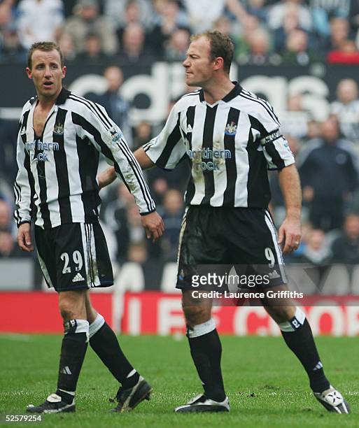 Alan Shearer of Newcastle argues over the dismissal of Lee Bowyer and Kieron Dyer of Newcastle after a fight between the two players during the FA...