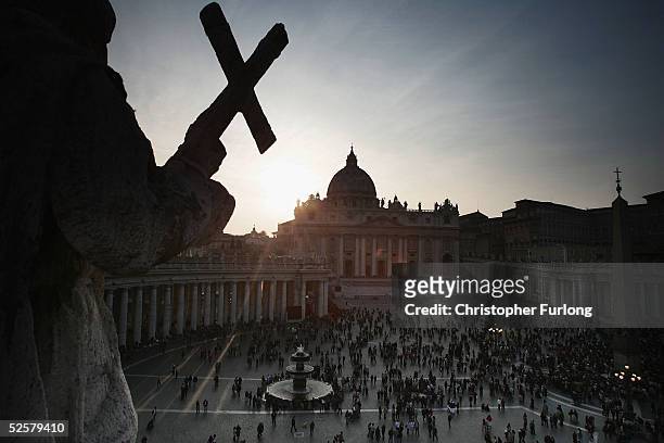 Pilgrims flock to St Peter's Square for the second night of vigil for the ailing Pope John Paul II. April 2, 2005 in Vatican City. The Pope's...