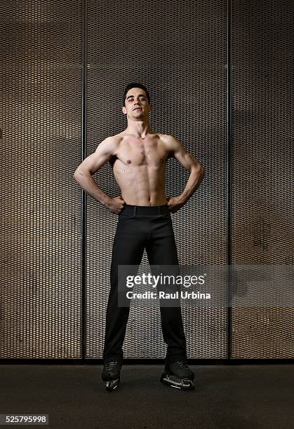 World Figure Skating Champion Javier Fernandez poses during a portrait session at Ice Track 'Francisco Fernandez Ochoa' on May 8, 2015 in Valdemoro,...