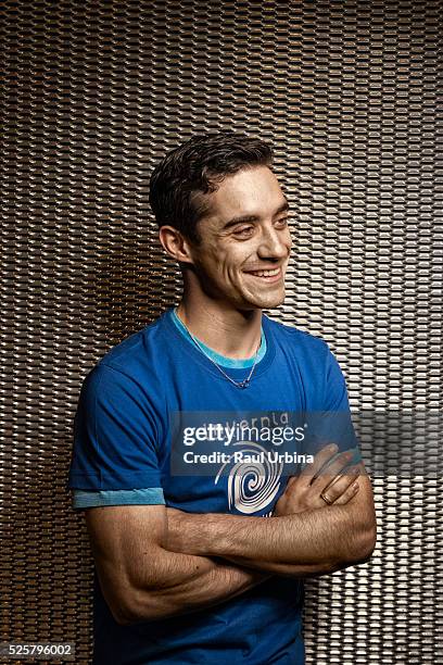 World Figure Skating Champion Javier Fernandez poses during a portrait session at Ice Track 'Francisco Fernandez Ochoa' on May 8, 2015 in Valdemoro,...