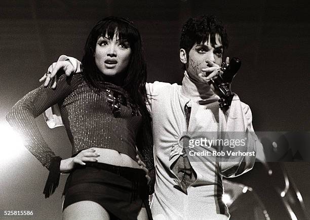 Prince and Mayte Garcia perform on stage at Brabant hallen, Den Bosch, Netherllands, 24th March 1995.