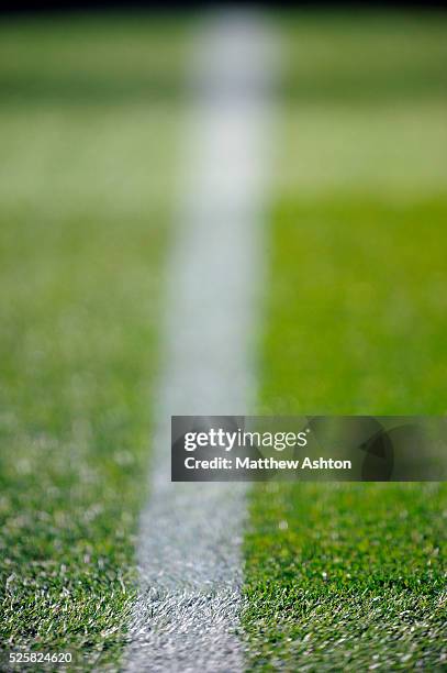 Painted white line on the pitch at The Mbombela Stadium in Nelspruit