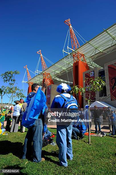 Honduras fans outside the giraffe structures at The Mbombela Stadium in Nelspruit a venue for the 2010 FIFA World Cup South Africa