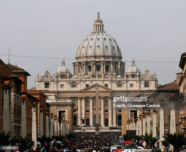 View of St. Peter's Square full of worshippers during the open Mass to commemorate the Pope on April 3, 2005 in Vatican City. The 84-year-old Pontif...