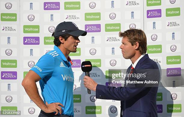 Alastair Cook of England is interviewed by Nick Knight of Sky Sports at the end of another defeat