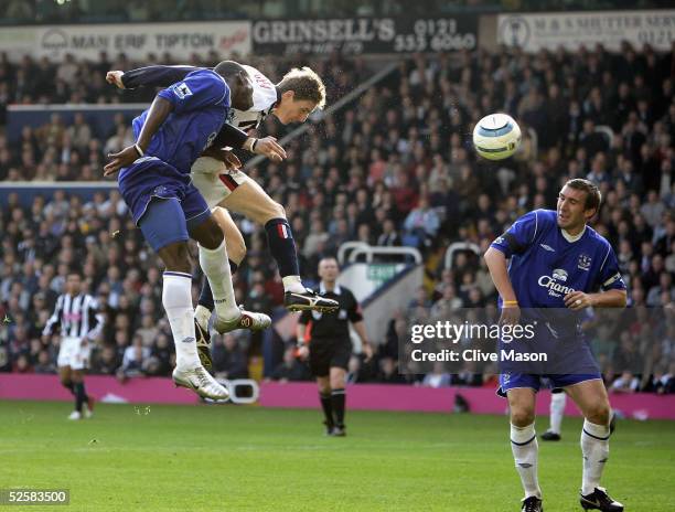 Zoltan Gera of WBA scores the opening goal during the Barclays Premiership match between West Bromwich Albion and Everton at The Hawthorns on April...