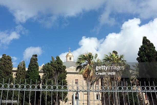 stella maris church against sky, mount carmel, haifa - carmelite order foto e immagini stock