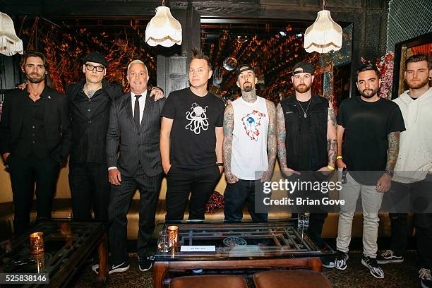 Tyson Ritter, Matt skiba, John Feldman, Mark Hoppus, Travis Barker, Kevin Skaff, Jeremy McKinnon, Neil Westfall attends the Blink-182 Karaoke Summer...