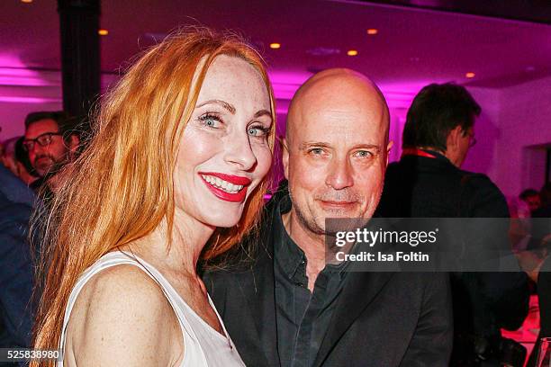 Actress Andrea Sawatzki and her husband actor Christian Berkel during the Telekom Entertain TV Night Party at Hotel Zoo on April 28, 2016 in Berlin,...