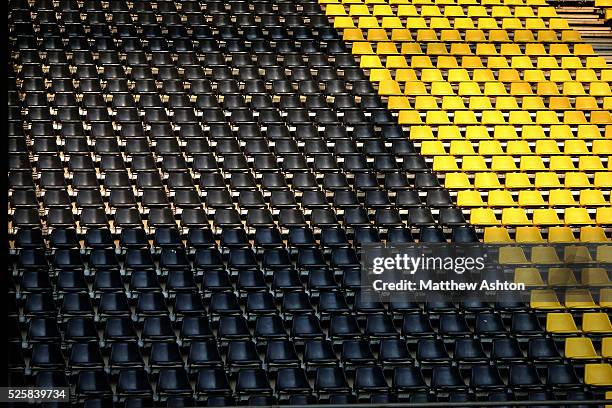 Yellow and black seats in the Westfalenstadion / Signal Iduna Park home stadium of Borussia Dortmund