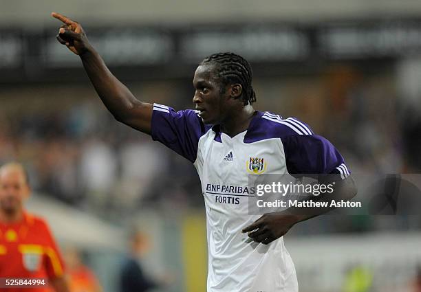 Romelu Lukaku of RSC Anderlecht celebrates after scoring a goal to make it 3-0