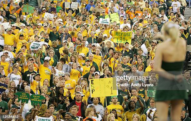 The cheerleaders fire up the crowd cheering for the Baylor Lady Bears in their win over the Louisiana State Lady Tigers in the Semifinal game of the...