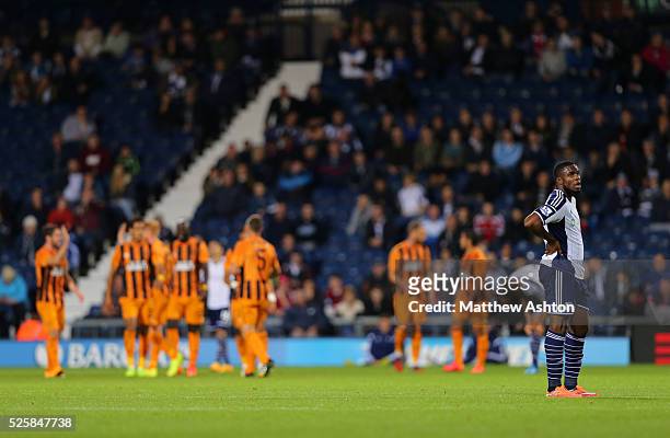 Dejected Victor Anichebe of West Bromwich Albion after Hull City scored to make it 1-1