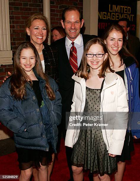 Attorney General Eliot Spitzer and his family attend the opening night of the Broadway play "Julius Caesar" on April 3, 2005 in New York City.