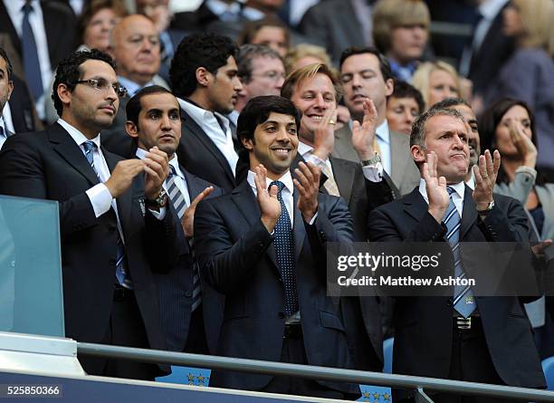 Manchester City Chairman Khaldoon Al Mubarak, owner Sheik Mansour and Executive Garry Cook