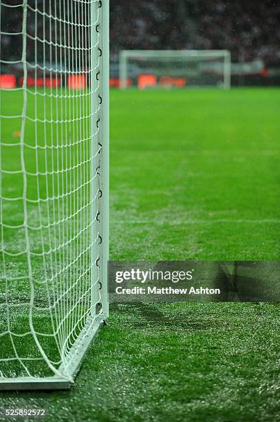 The water logged pitch at the National Stadium in Warsaw before the FIFA World Cup 2014 Qualification match - Group H - Poland v England