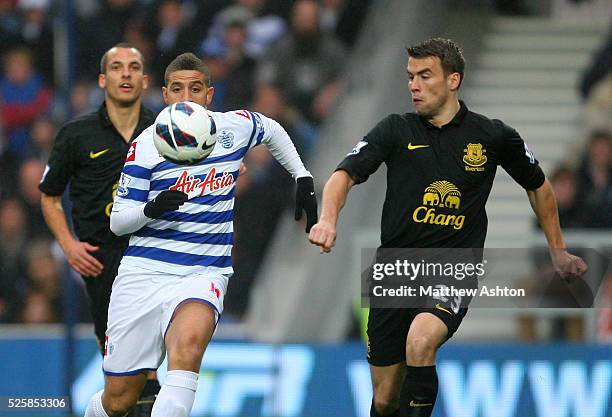 Adel Taarabt of Queens Park Rangers and Seamus Coleman of Everton