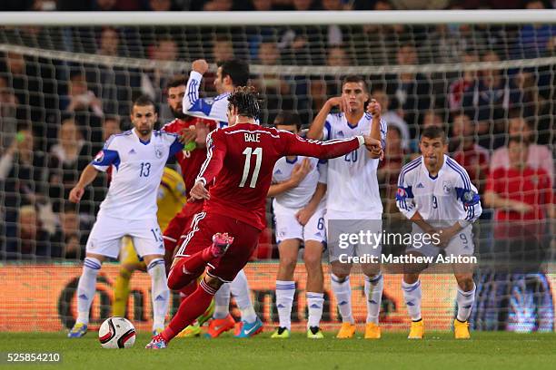 Gareth Bale of Wales tales a free kick