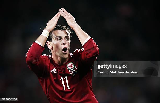 Gareth Bale of Wales reacts after his side nearly scored