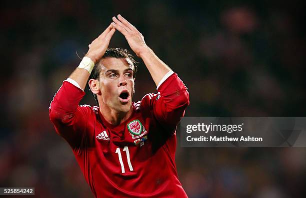 Gareth Bale of Wales reacts after his side nearly scored