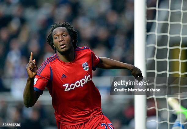 Romelu Lukaku of West Bromwich Albion celebrates his goal making the score 1-1