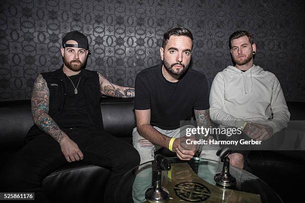 Jeremy McKinnon, Kevin Skaff and Neil Westfall arrive at Blind Dragon on April 28, 2016 in West Hollywood, California.