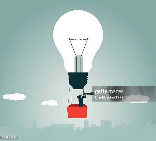 hot air balloon, strategy,solution, light bulb, lamp,flying,  adventure - hot air balloon stock illustrations