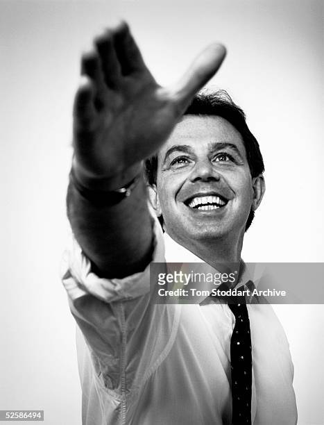 Tony Blair MP is seen during the 1997 General Election campaign trail. The future Prime Minister was photographed via special access behind the...