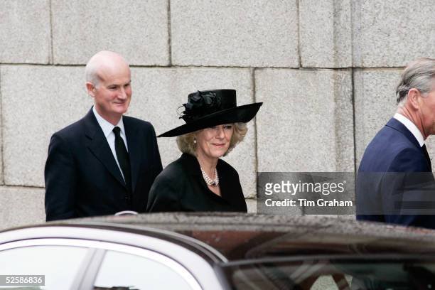 The Prince of Wales, Camilla Parker-Bowles and Sir Michael Peat attend a memorial service to mark the death of Pope John Paul II at Westminster...
