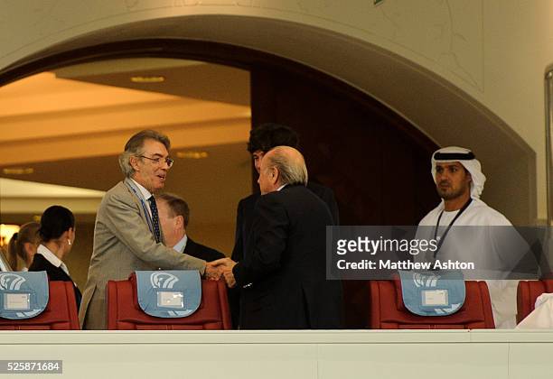 Owner of Inter Milan, Massimo Moratti greets FIFA President Joseph Sepp Blatter