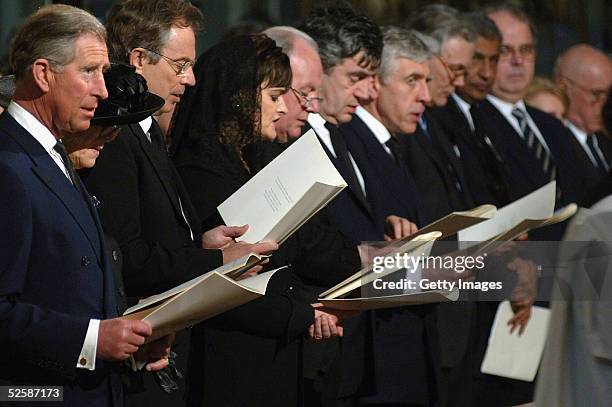 The Prince of Wales, Camilla Parker-Bowles, British Prime Minister Tony Blair and his wife Cherie attend a service in memory of Pope John Paul II at...