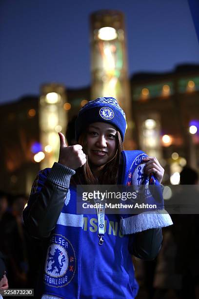 Female fan from Japan dressed in Chelsea colours attends the FIFA Club World Cup 2012 in Yokohama