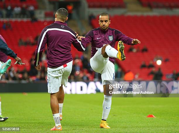 Theo Walcott of England warms up