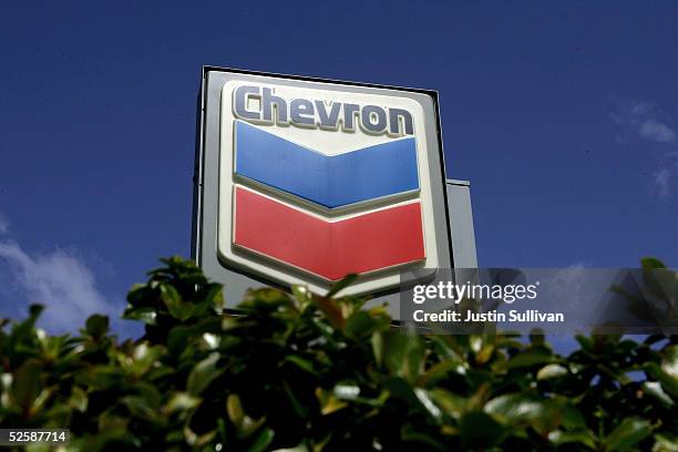 The Chevron logo is seen at a Chevron gas station April 4, 2005 in San Francisco, California. ChevronTexaco Corp., the nation's second biggest oil...