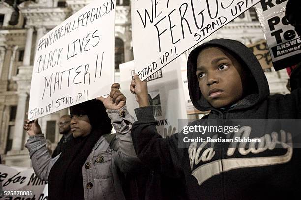 ferguson protest in center city philadelphia - children racism stock pictures, royalty-free photos & images