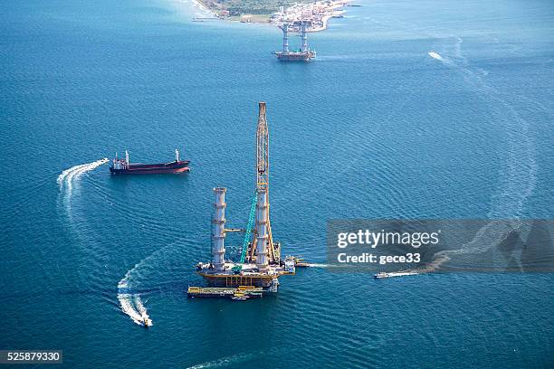 aerial view construction of bridge izmit,turkey - marine engineering stock pictures, royalty-free photos & images