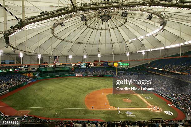 General view of the Tampa Bay Devil Rays home opener against the Toronto Blue Jays is seen at Tropicana Field on April 4, 2005 in St. Petersburg,...