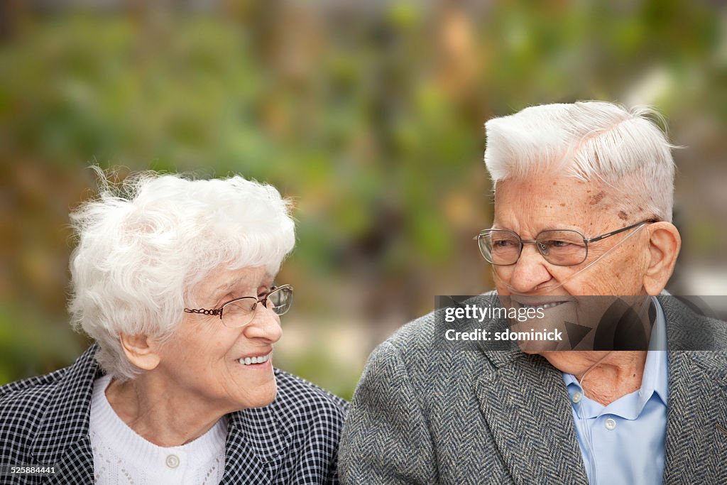 Senior Couple Enjoying A Laugh Together Outdoors