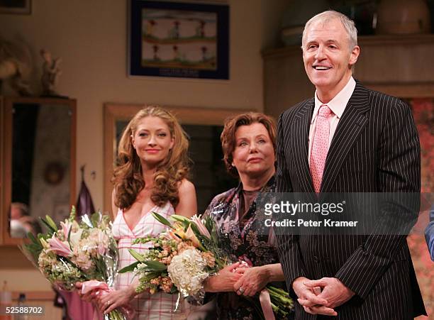 Actresses Rebecca Gayheart, Marsha Mason and writer Robert Harling take a bow for the opening night of "Steel Magnolias" at the Lyceum Theatre on...
